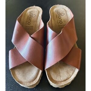 Yokono Women's Cognac Leather Slip On Wedge Sandals Size 9 Made In Spain Summer